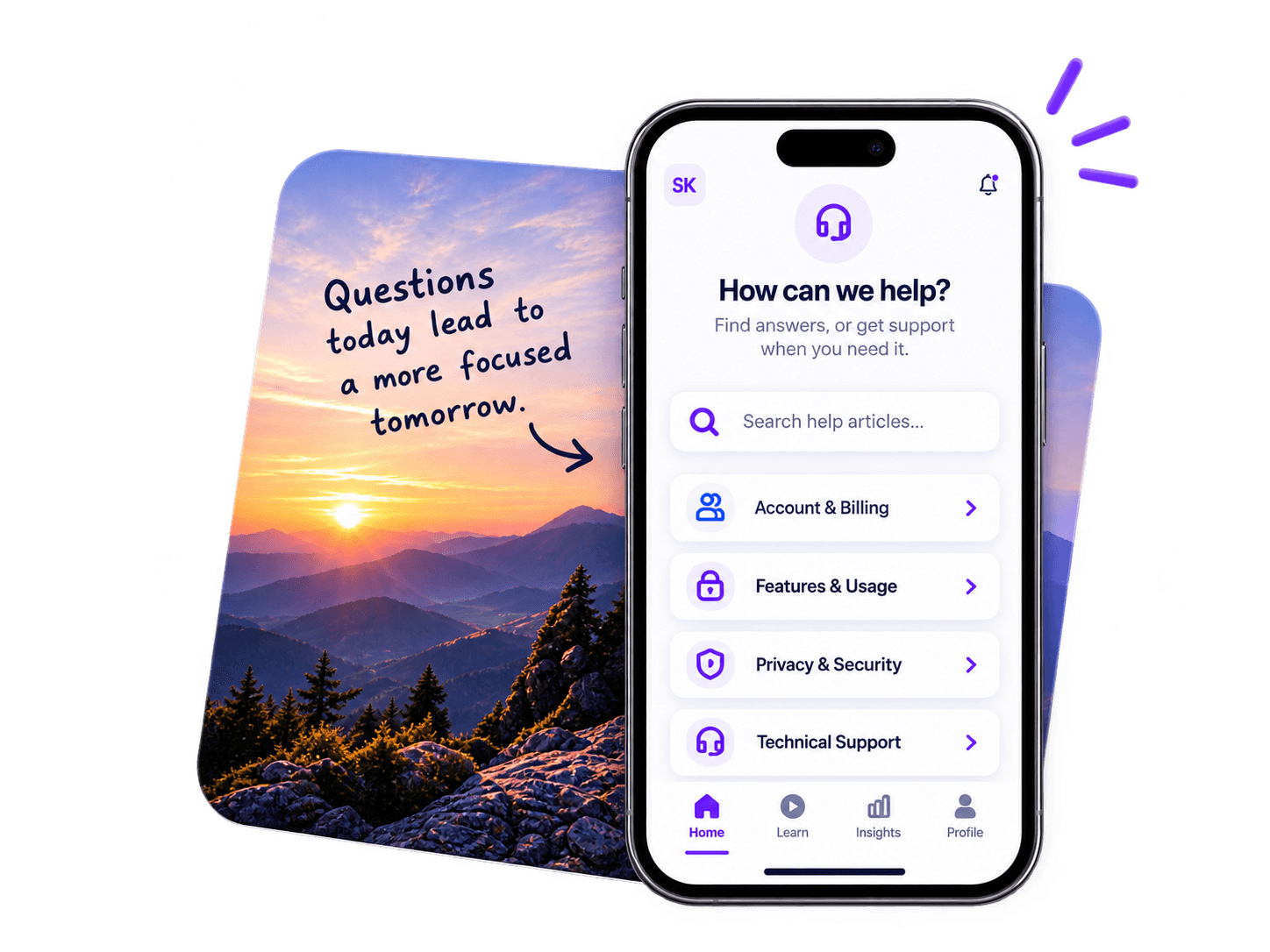 Illustration of helpful answers about focus, habits, and digital wellness